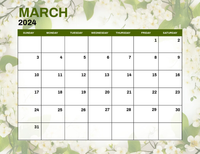 March Monthly Events Calendar Flyer (format US Letter) template