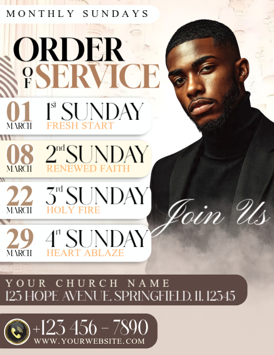 March Monthly Sunday Service Schedule Template | PosterMyWall