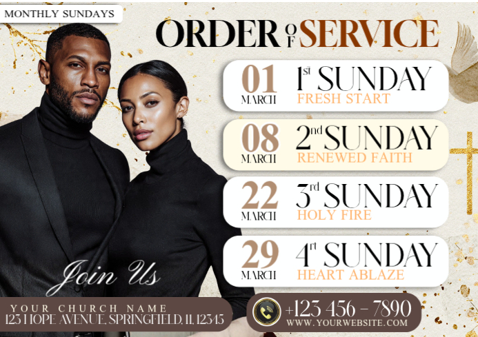 March Order of Service Schedule Template | PosterMyWall