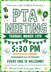 March PTA Meeting Flyer St Patrick PTA Meeting A4 template