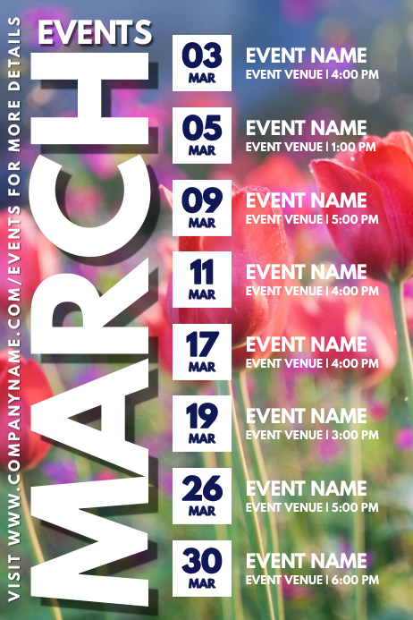 March Spring Event Schedule Calendar Template | PosterMyWall