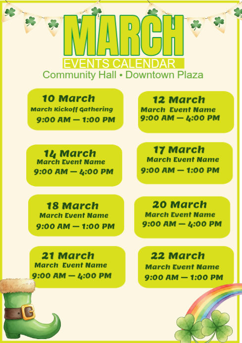 March Upcoming Events calendar design template | PosterMyWall