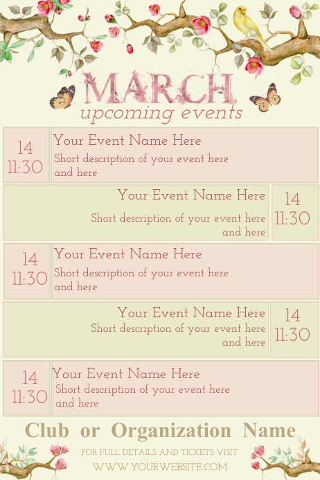 March Upcoming Events Calendar Template | PosterMyWall