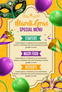 mardi gras, mardi gras menu Poster template