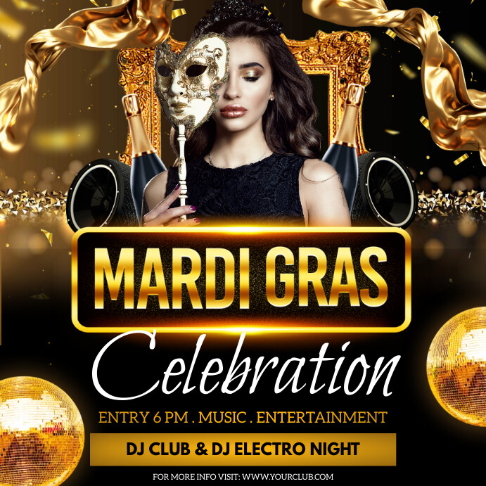mardi gras, mardi gras party, fat tuesday Instagram Post template