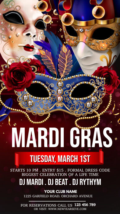 mardi gras, mardi gras party, fat tuesday Instagram Story template