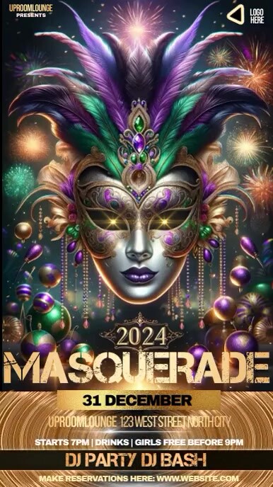 mardi gras 2024 design template เรื่องราวบน Instagram