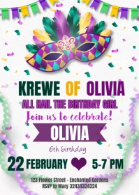 Mardi Gras Birthday Invitation A6 template