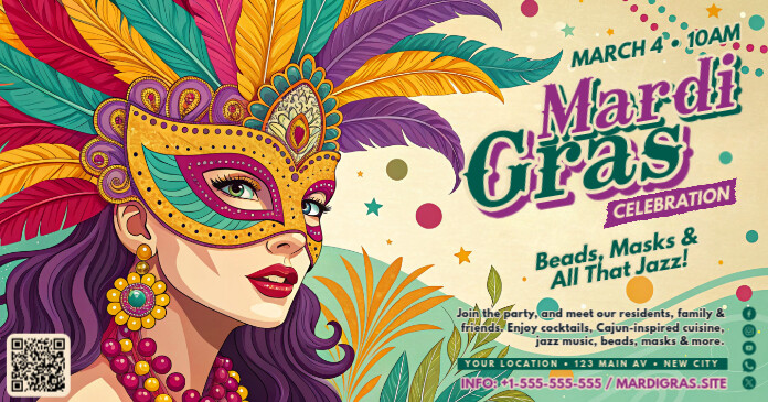 Mardi Gras Carnival Banner Imagem partilhada do Facebook template