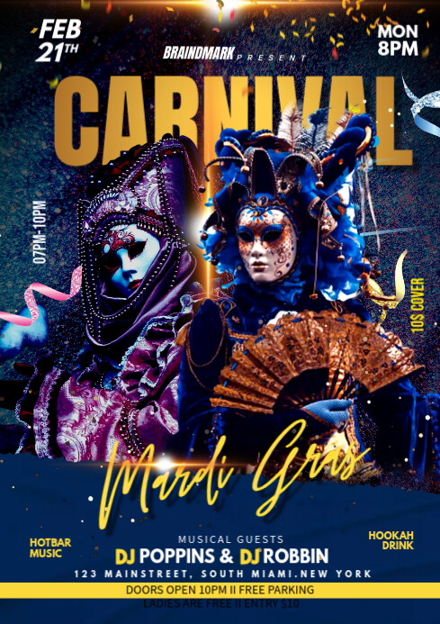 Mardi Gras Karnaval Flyer templaat | PosterMyWall