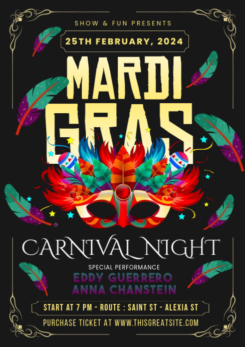 Mardi Gras Carnival Night A4 template