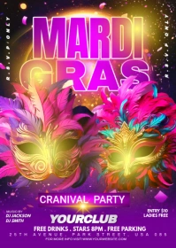 Mardi Gras Carnival Party Flyer A6 template
