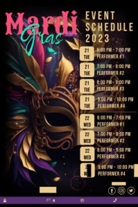 Mardi Gras Event Schedule Poster template