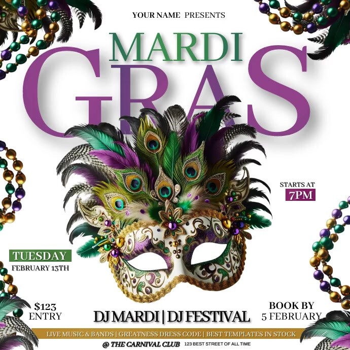 Mardi GRAS FESTIVAL carnival TEMPLATE Persegi (1:1)