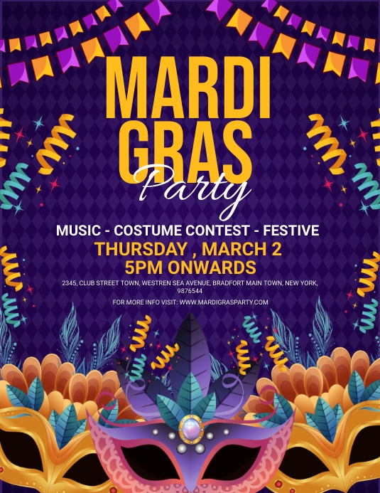 Mardi Gras Flyer Ulotka (US Letter) template