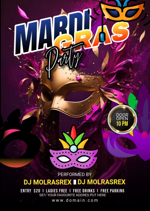 Mardi Gras Flyer A6 template