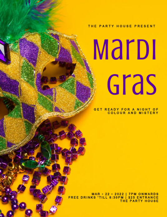 Mardi Gras Flyer Template Ulotka (US Letter)