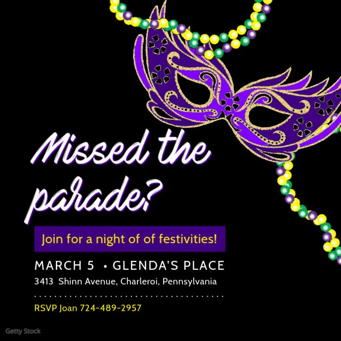 Mardi Gras Parade and Party Invitation Template | PosterMyWall