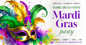 Mardi Gras Party Banner Facebook Shared Image template