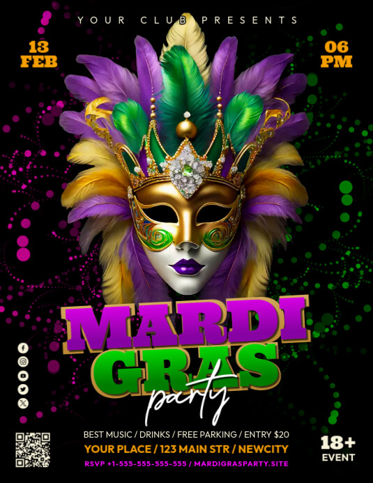 Mardi Gras Party Flyer Pamflet (VSA Brief) template