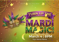 Mardi Gras Party Flyer Template | Turn Up The Mardi Magic Nightclub Event Poster | Carnival Celebrat A4