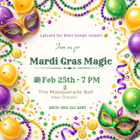 Mardi Gras Party Invitation | Masquerade Carnival Event Flyer Isikwele (1:1) template