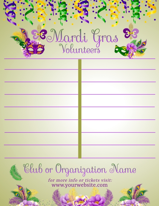 Mardi Gras SignUp Sheet Template PosterMyWall