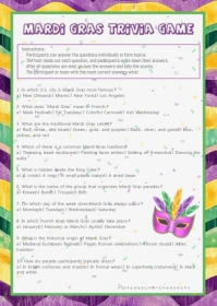 Mardi Gras Trivia Game A6 template