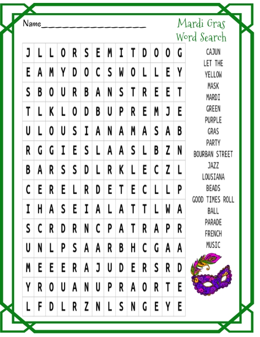 Mardi Gras Word Search Worksheet Template | PosterMyWall Mardi Gras Word Search Worksheet Template | PosterMyWall