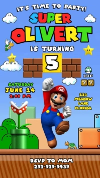 Mario Birthday Invitation Digital Display (9:16) template