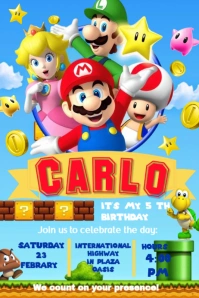 Mario Blue  Invitation Mariobross Super Mario Happy Brithday Party Celebration Boys  Poster template