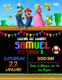 Invitation Mario Bros party birthday invitación fiesta cumpleaños Flyer (format US Letter) template
