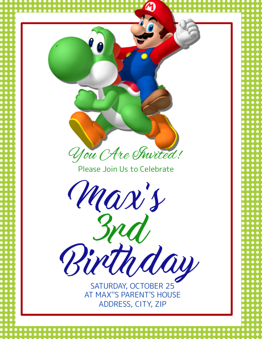 Mario Enfants Anniversaire Invitation Modele Postermywall Mario Enfants Anniversaire Invitation Modele Postermywall