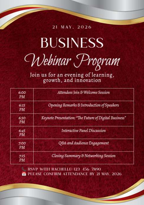 Maroon & White Business Webinar Program A4 template