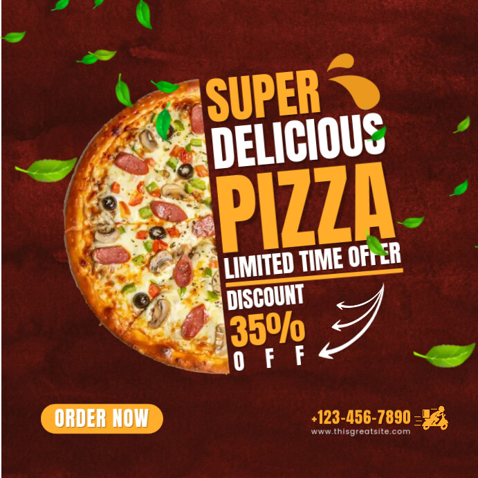 Maroon & Yellow Promo Pizza Advertisement Wpis na Instagrama template