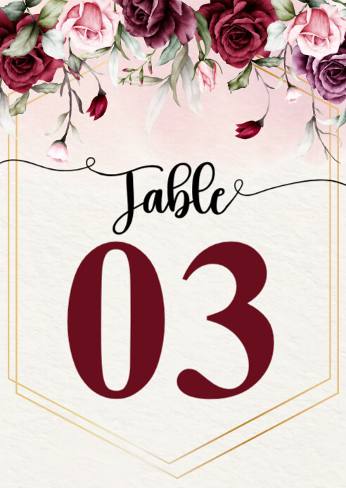 Copy of Maroon Floral Wedding Table Number Template A6 | PosterMyWall