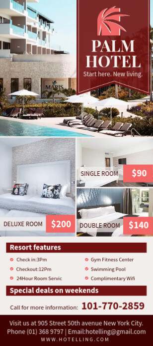 Lodging Rack Card Maroon hotel accommodation rack card design Template | PosterMyWall