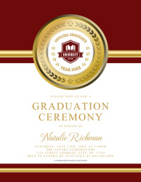 Maroon Red & Gold Graduation Ceremony Celebration Event Invitation Volante (Carta US) template