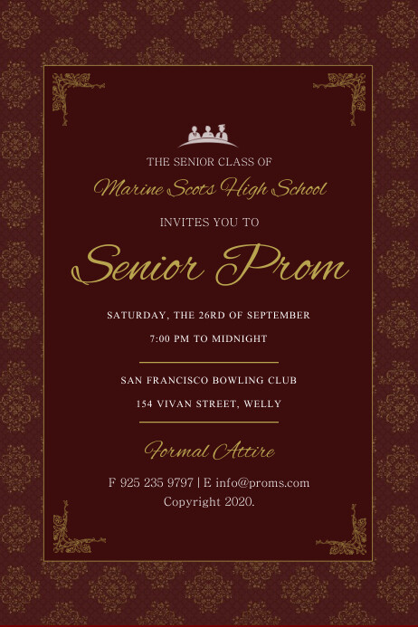 Maroon Senior Prom Invitation Flyer Template | PosterMyWall