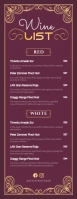 Maroon Wine List Half Page Letter template