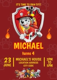 Marshall Paw Patrol Birthday Invitation templ A4 template