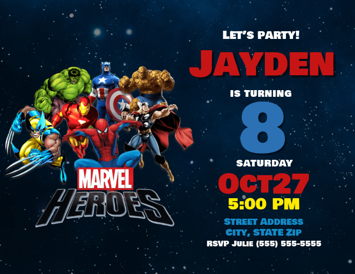 Marvel Heroes Birthday Invitation Flyer (US Letter) template