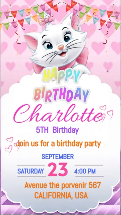 mary cat birthfay invitation video Digital Display (9:16) template