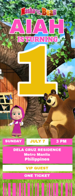 masha and the bear Birthday Party Ticket invitation Marcador de porta template