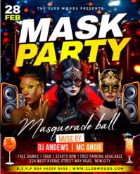 Mask party Masquerade ball night club disco bar event invitation social media poster online flyer te Instagram Portrait template