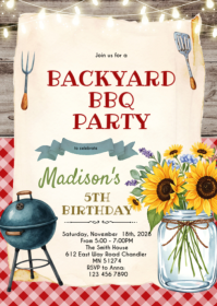 Mason jar sunflower bbq invitation A6 template