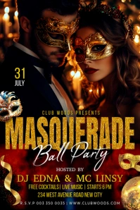Masquerade Ball Mask theme party invitation Instagram post flyer template design Affiche