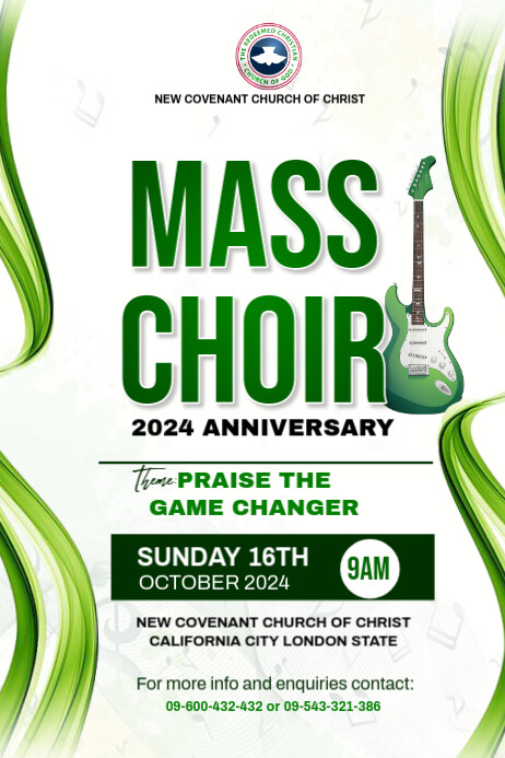Mass choir anniversary celebration invitation Cartaz template