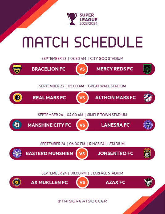 Copy of Match Schedule in weekdays | PosterMyWall
