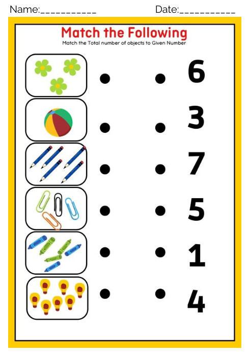 Objects Without Numbers Match the no. of objects to Correct Number Template | PosterMyWall